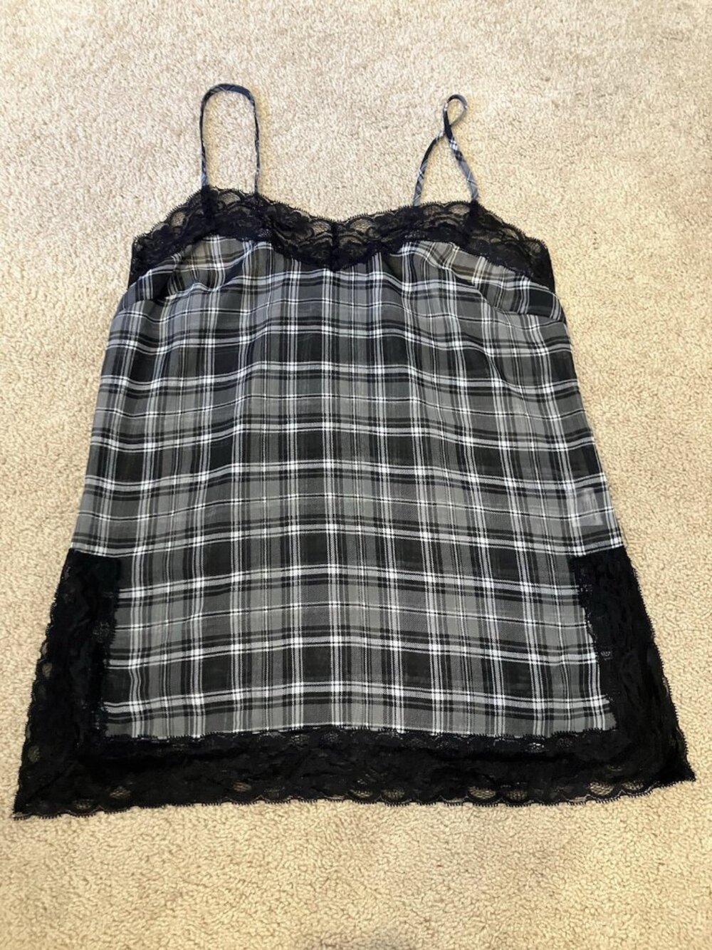 EUC Metaphor Sheer Camisole White Black Gray Plaid Small